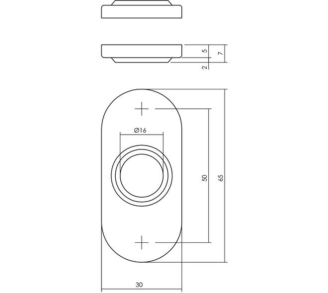 Rozetten verdekt ovaal 65x30x5mm rvs
