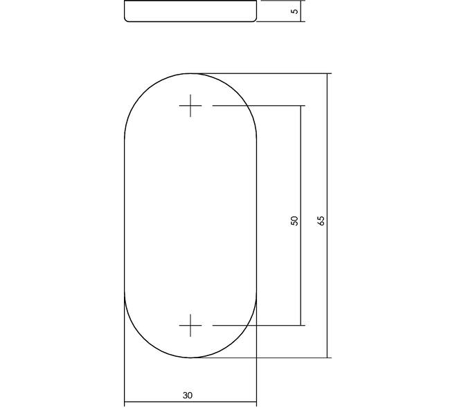 Afdekrozet verdekt ovaal 65x30x5mm rvs