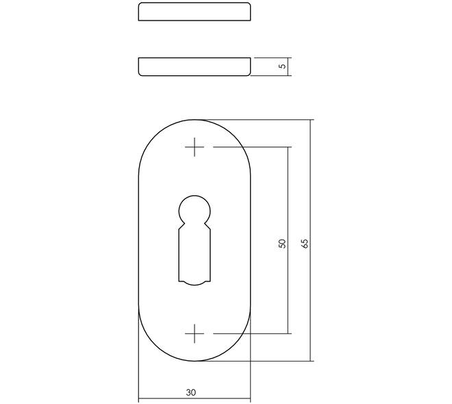 Sleutelrozetten verdekt ovaal 65x30x5mm rvs