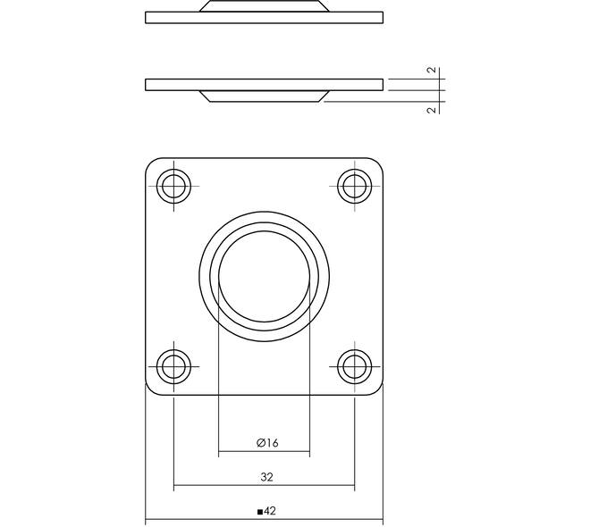 Rozetten 42x42x2mm rvs