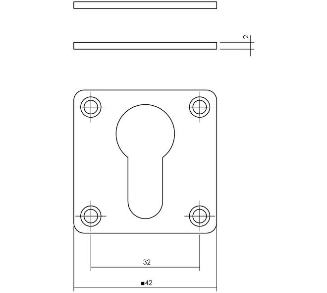 Cilinderrozetten 42x42x2mm rvs