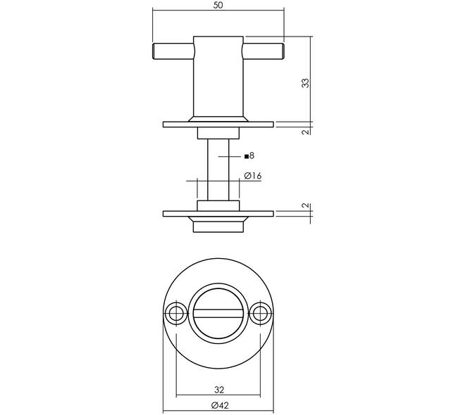 WC-sluiting ø42x2mm met stift 8x8mm rvs