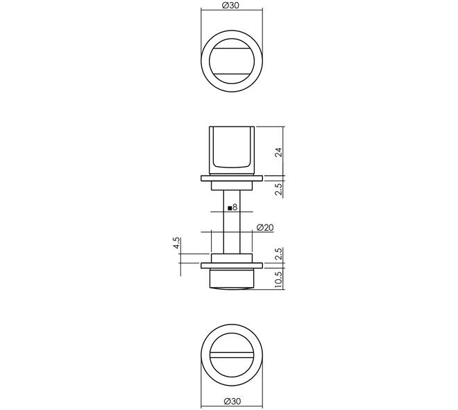 WC-sluiting zelfklevend ø30x3mm met stift 8x8mm rvs