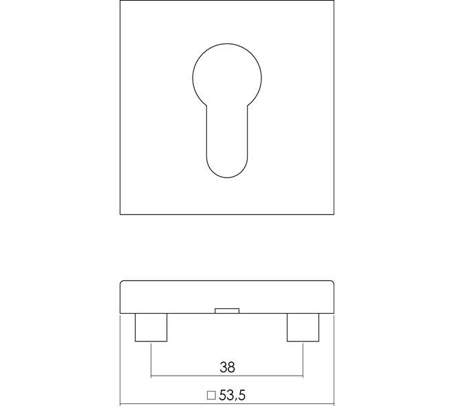 Cilinderrozetten verdekt 53x53x8mm met nokken rvs