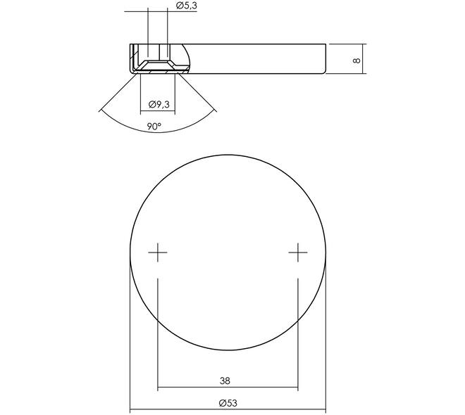 Afdekrozet verdekt ø53x8mm met nokken rvs