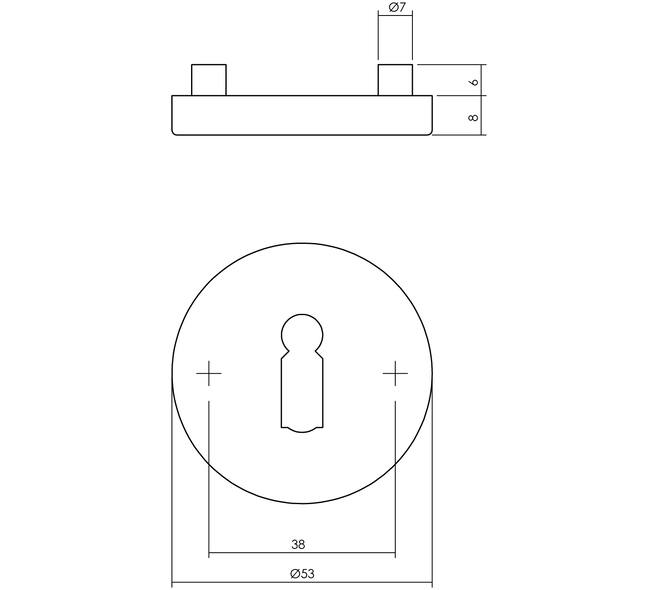 Sleutelrozetten verdekt ø53x8mm met nokken rvs