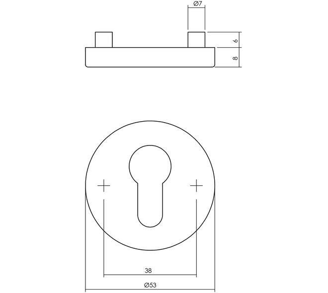 Cilinderrozetten verdekt ø53x8mm met nokken rvs