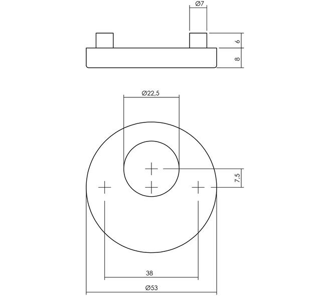 Rondcilinderrozetten verdekt ø53x8mm met nokken rvs