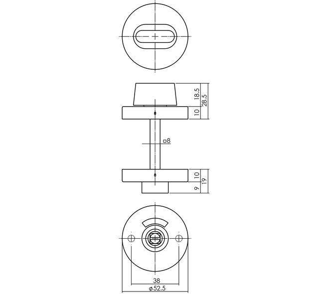 WC-sluiting verdekt ø53x10mm stiftbediening met stift 8x8mm rvs