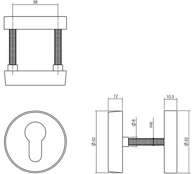 SKG3 veiligheidsrozetten rond verdekt ø52x12mm profielcilindergat rvs
