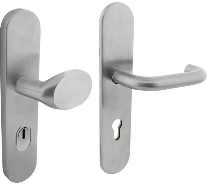 SKG3 veiligheidsbeslag ovaal verdekt 255x52mm greep/kruk Rond profielcilindergat 72mm met kerntrekbeveiliging rvs