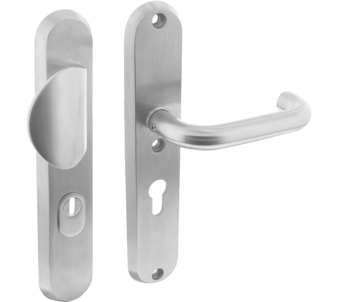 SKG3 veiligheidsbeslag ovaal 250x50mm greep/kruk Rond met veerconstructie profielcilindergat 55mm met kerntrekbeveiliging rvs