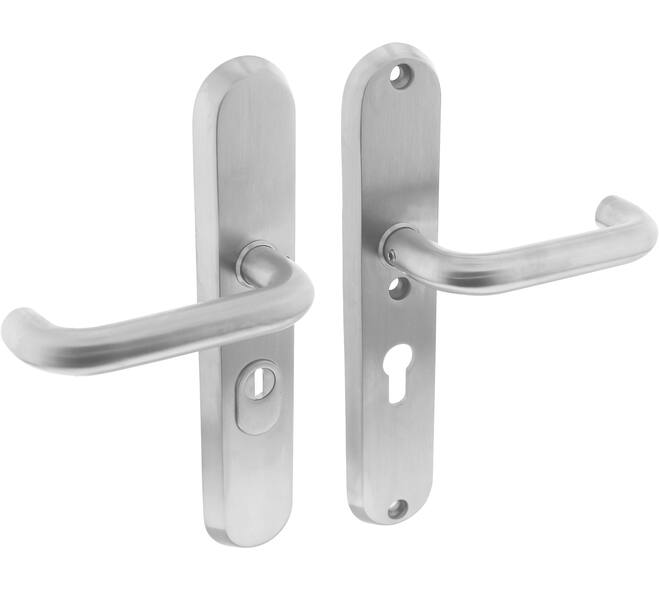SKG3 veiligheidsbeslag ovaal 250x50mm kruk/kruk Rond met veerconstructie profielcilindergat 55mm met kerntrekbeveiliging rvs