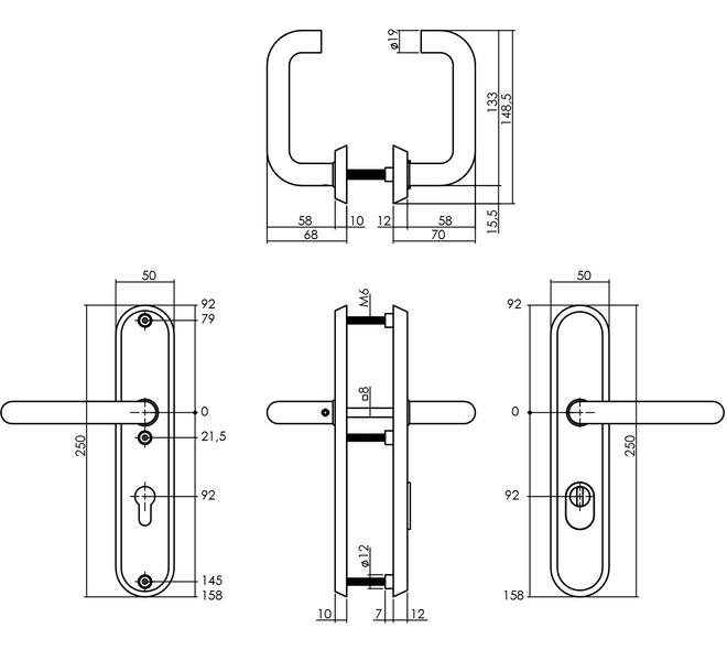 SKG3 veiligheidsbeslag ovaal 250x50mm kruk/kruk Rond met veerconstructie profielcilindergat 92mm met kerntrekbeveiliging rvs