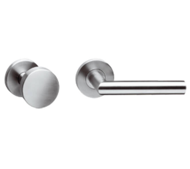 Knop/kruk garnituur links Jura op rozet verdekt ø55x8mm en cilinderrozetten rvs
