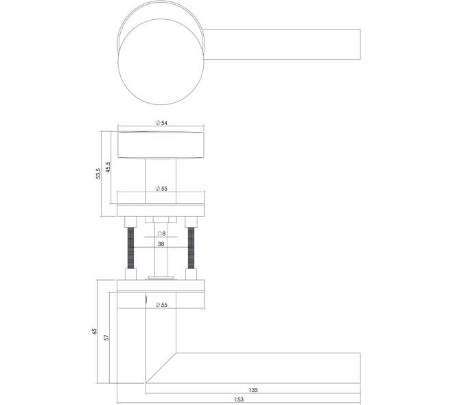 Knop/kruk garnituur links Jura op rozet verdekt ø55x8mm en cilinderrozetten rvs