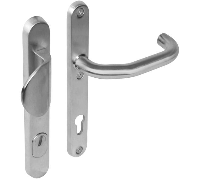 SKG3 veiligheidsbeslag ovaal smal 254x35mm greep/kruk Verkropt profielcilindergat 92mm met kerntrekbeveiliging rvs