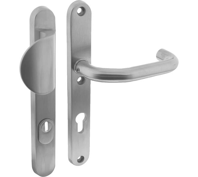 SKG3 veiligheidsbeslag ovaal smal 254x35mm greep/kruk Verkropt met veerconstructie profielcilindergat 72mm met kerntrekbeveiliging rvs