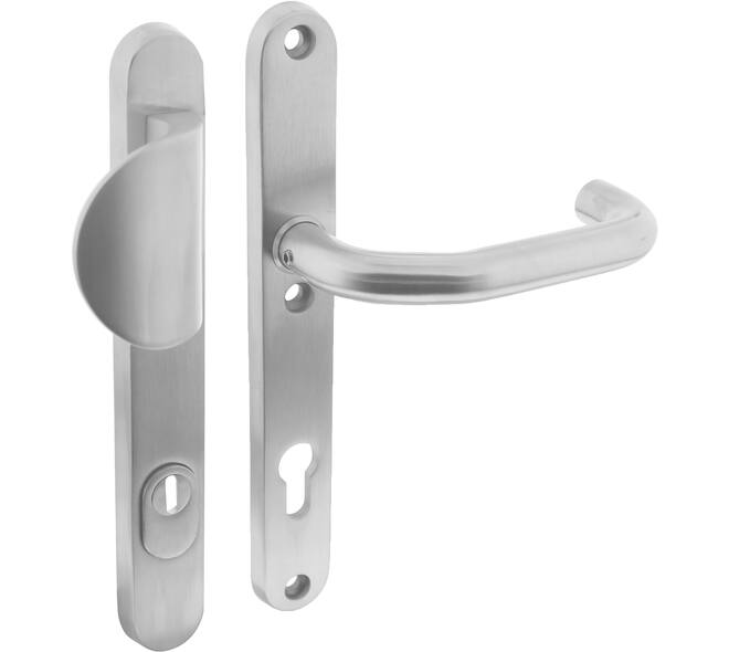 SKG3 veiligheidsbeslag ovaal smal 254x35mm greep/kruk Verkropt met veerconstructie profielcilindergat 92mm met kerntrekbeveiliging rvs