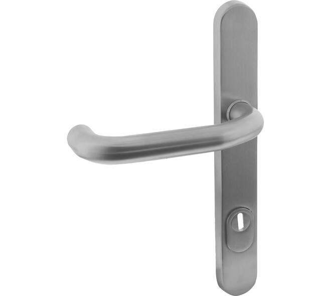 SKG3 veiligheid buitenschild ovaal smal 254x35mm met kruk Verkropt en veerconstructie profielcilindergat 92mm met kerntrekbeveiliging rvs