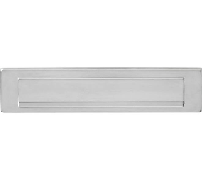 Briefplaat rechthoekig 340x75mm met klep/regenrand rvs