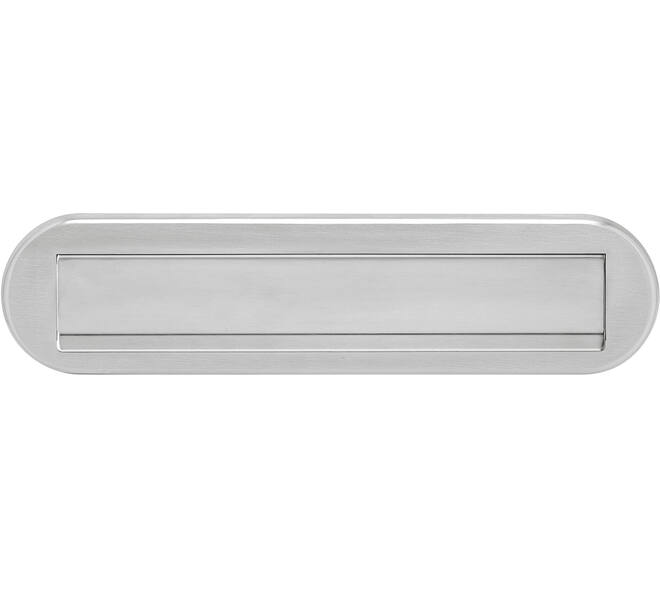 Briefplaat ovaal 340x80mm met klep/regenrand rvs