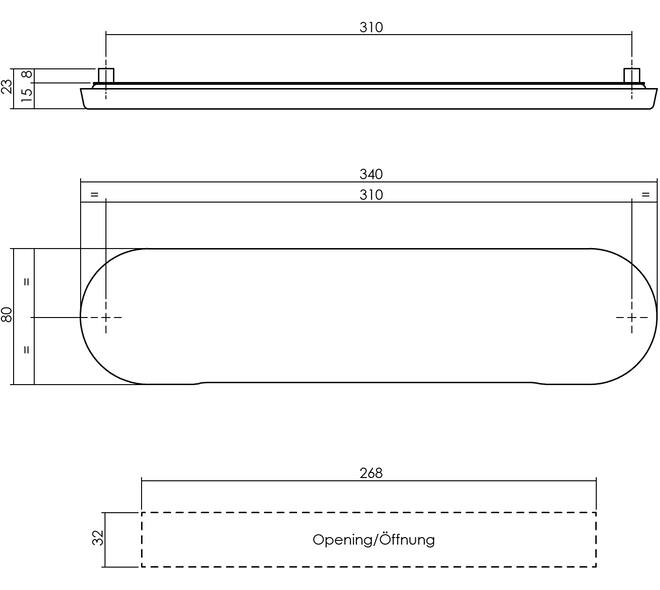 Briefplaat ovaal 340x80mm verdekt rvs