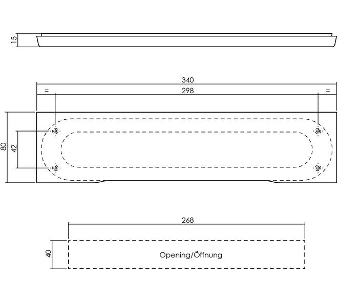 Tochtwering rechthoekig 340x80mm verdekt rvs