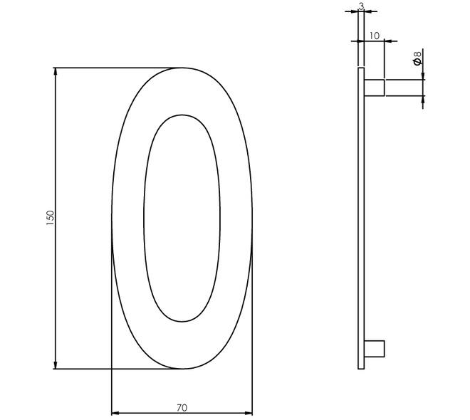 Huisnummer 0 150mm rvs