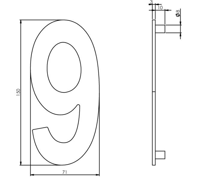 Huisnummer 9 150mm rvs