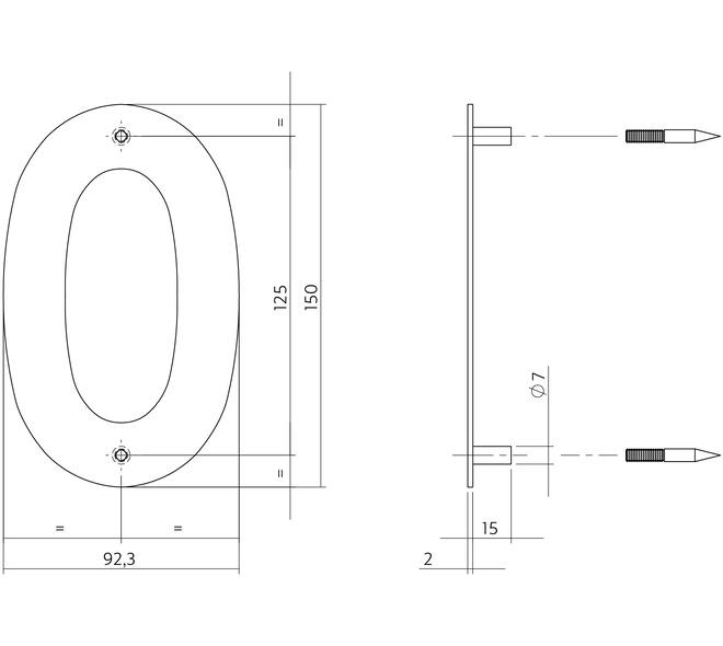 Huisnummer 0 150mm rvs