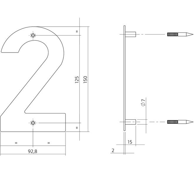 Huisnummer 2 150mm rvs