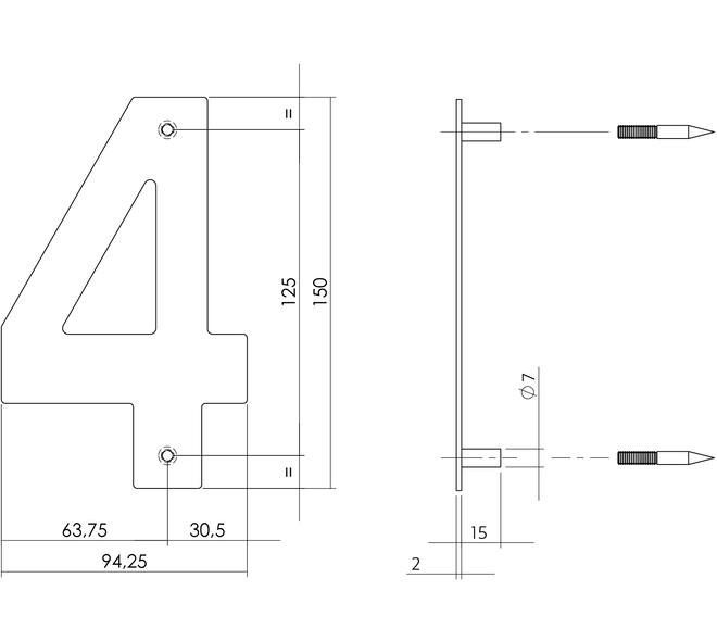 Huisnummer 4 150mm rvs