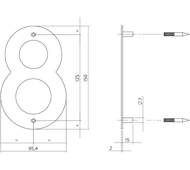 Huisnummer 8 150mm rvs