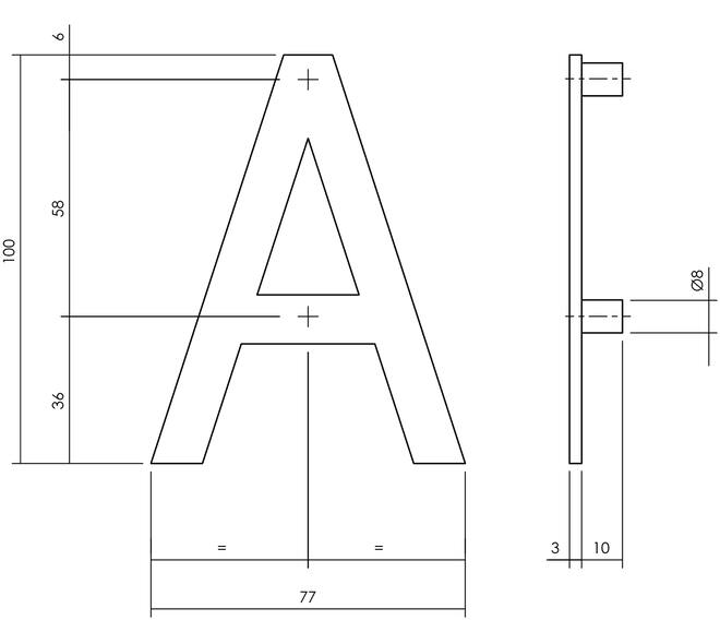 Huisletter A 100mm rvs