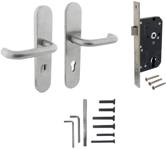 Set achterdeurbeslag ovaal verdekt: SKG3 veiligheidsbeslag ovaal 255x52mm kruk/kruk kt72 met SKG2 slot 72pc rvs