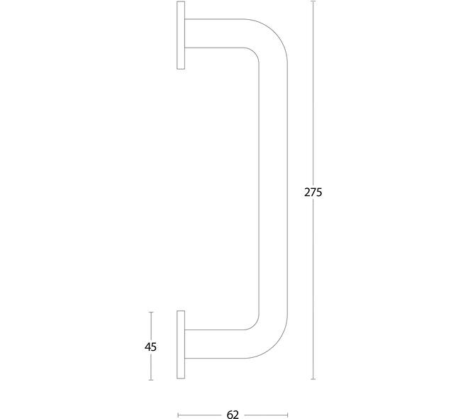 Deurgreep U-vorm 275x62x19mm op rozetten ø45mm rvs