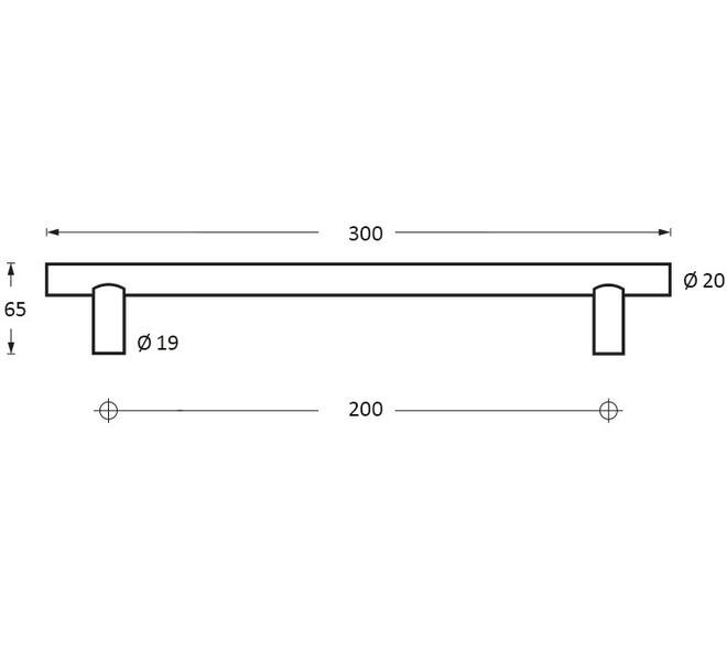 Deurgreep T-vorm 300x65x20mm hart op hart 200mm rvs