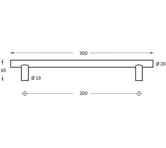 Deurgrepen T-vorm 300x65x20mm hart op hart 200mm rvs