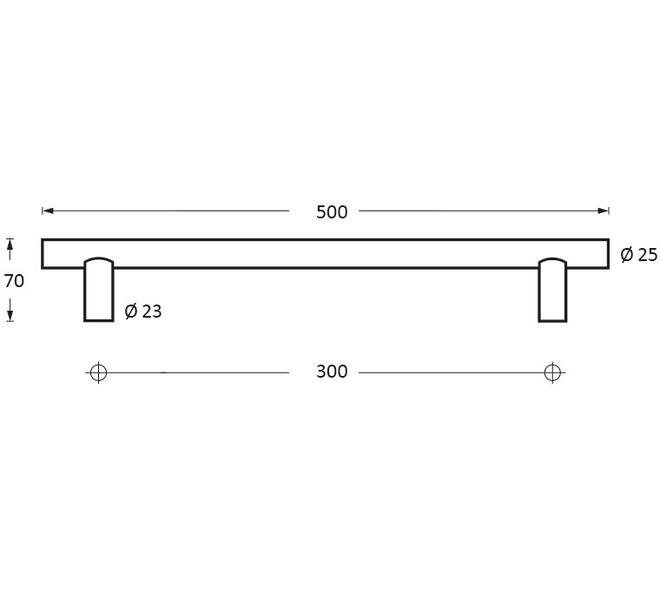 Deurgrepen T-vorm 500x70x25mm hart op hart 300mm rvs