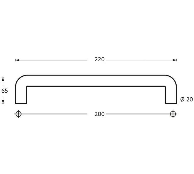 Deurgrepen U-vorm 220x65x20mm hart op hart 200mm rvs