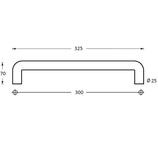 Deurgreep U-vorm 325x70x25mm hart op hart 300mm rvs