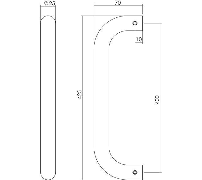 Deurgreep U-vorm 425x70x25mm hart op hart 400mm rvs