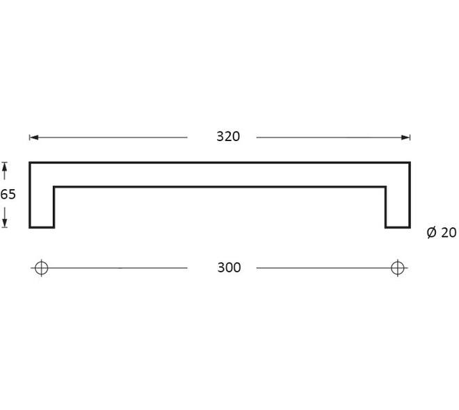 Deurgreep Hoek 90° 320x65x20mm hart op hart 300mm rvs