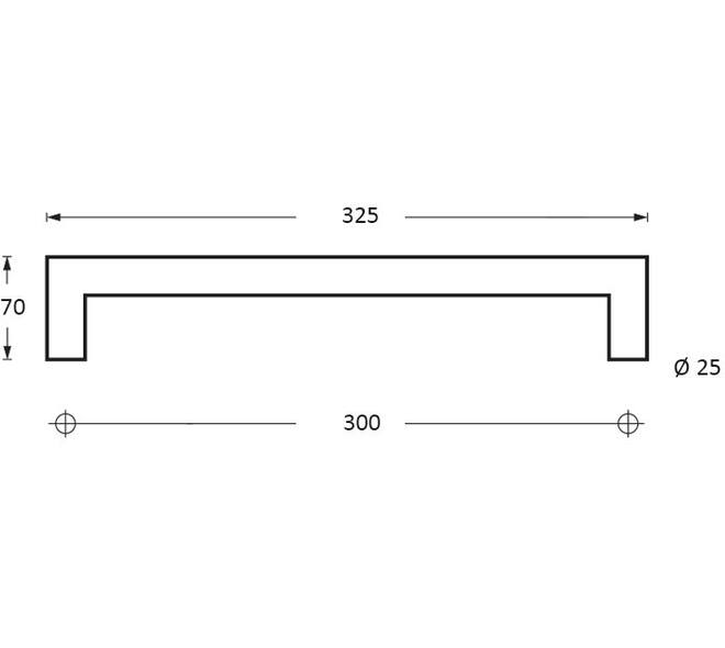 Deurgreep Hoek 90° 325x70x25mm hart op hart 300mm rvs