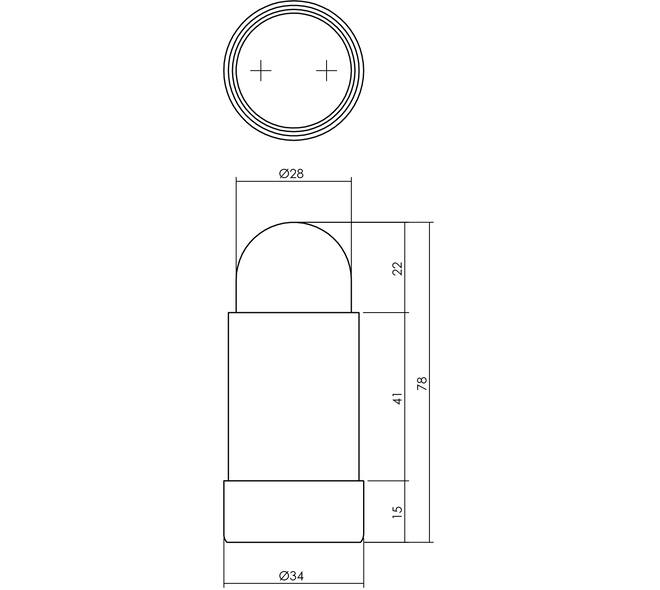 Deurstop afgerond ø34x78mm wandmontage rvs