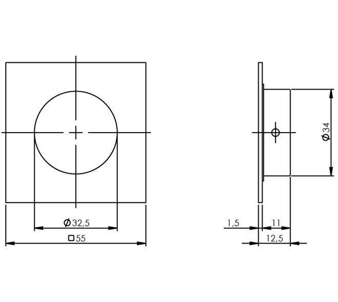 Schuifdeurkom vierkant 34/55mm verdekt rvs