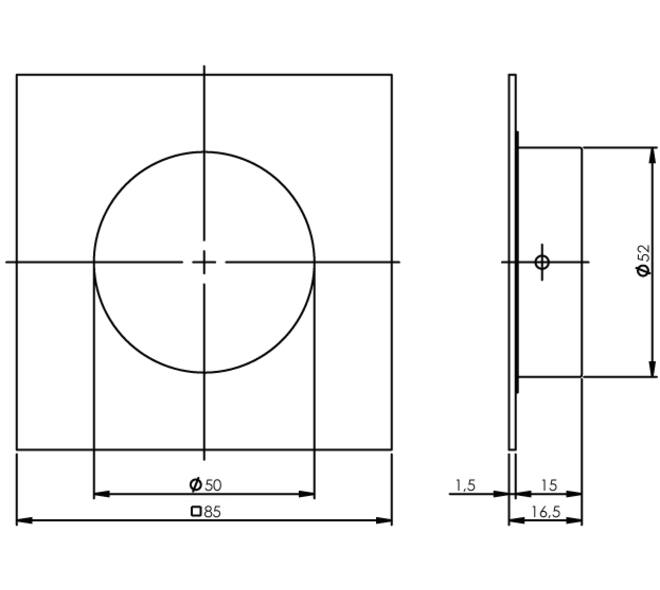 Schuifdeurkom vierkant 52/85mm verdekt rvs
