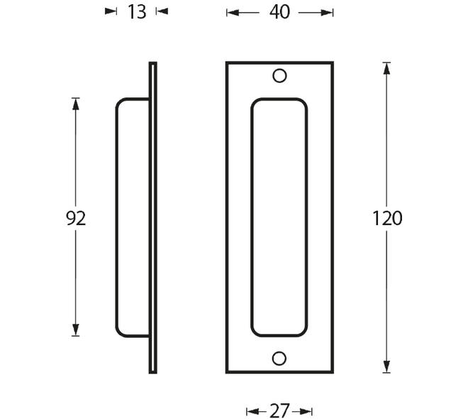 Schuifdeurkom rechthoekig 120x40mm opschroevend rvs