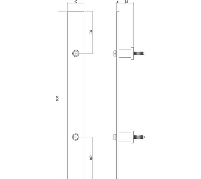 Deurgreep plat 800x40mm tbv schuifdeur rvs